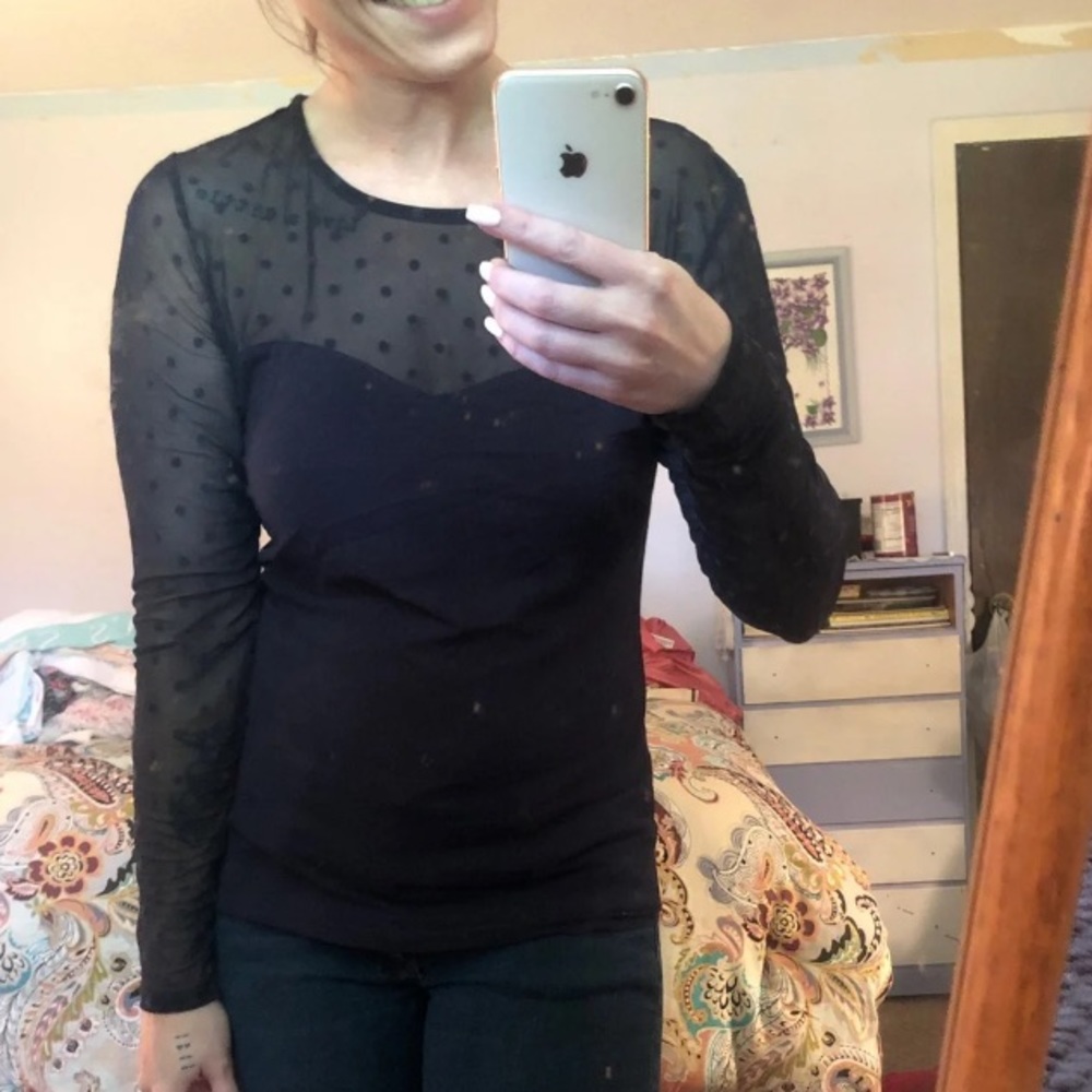 XS long Sleeve navy Blue Shirt From H&M Poka Dot